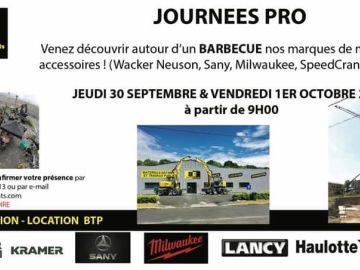 Balle équipements vous invite aux journées PRO du 30 au 1 octobre 2021
Venez découvrir notre large gamme de matériels et produits BTP